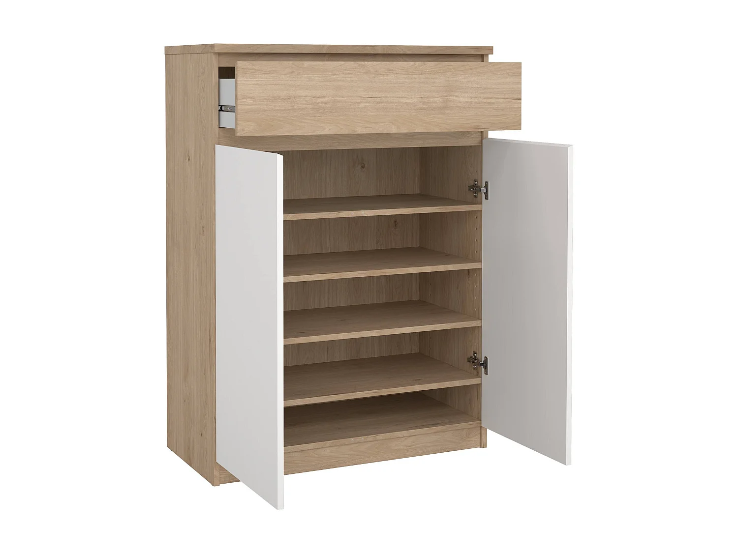 Dtravers schoenenrek, Schoenenkast, Multifunctionele entreekast, Schoenenkast, 80x40 h111 cm, Eiken en Wit