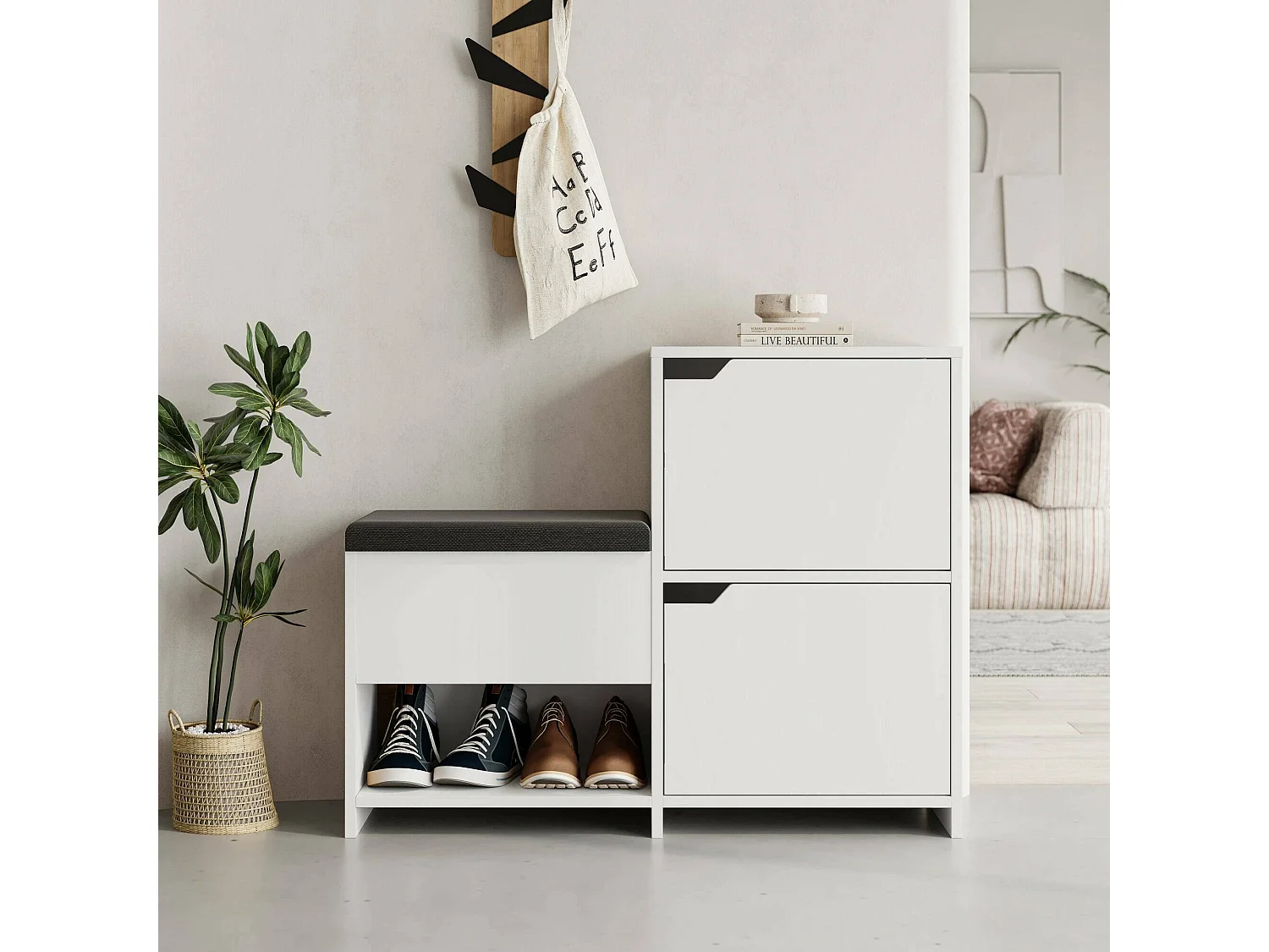 Rangement à chaussures Tokage, 12 paires, 35,5x101,5x80,5h cm Blanc, meuble à chaussures