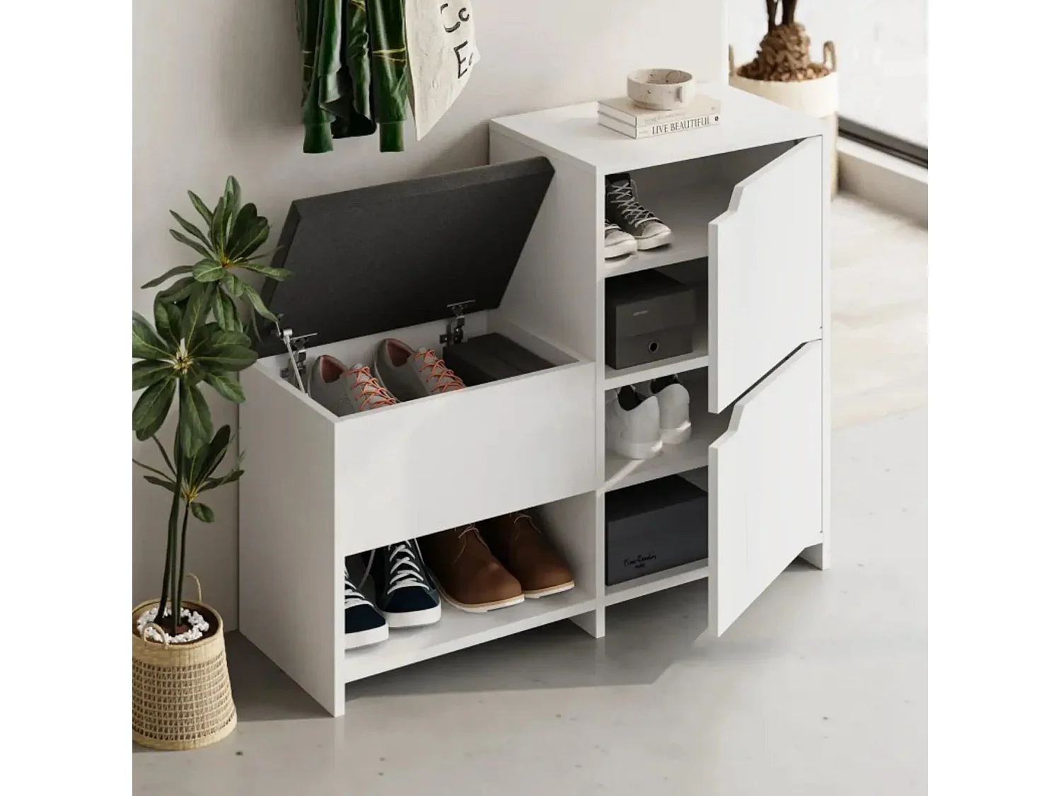 Rangement à chaussures Tokage, 12 paires, 35,5x101,5x80,5h cm Blanc, meuble à chaussures