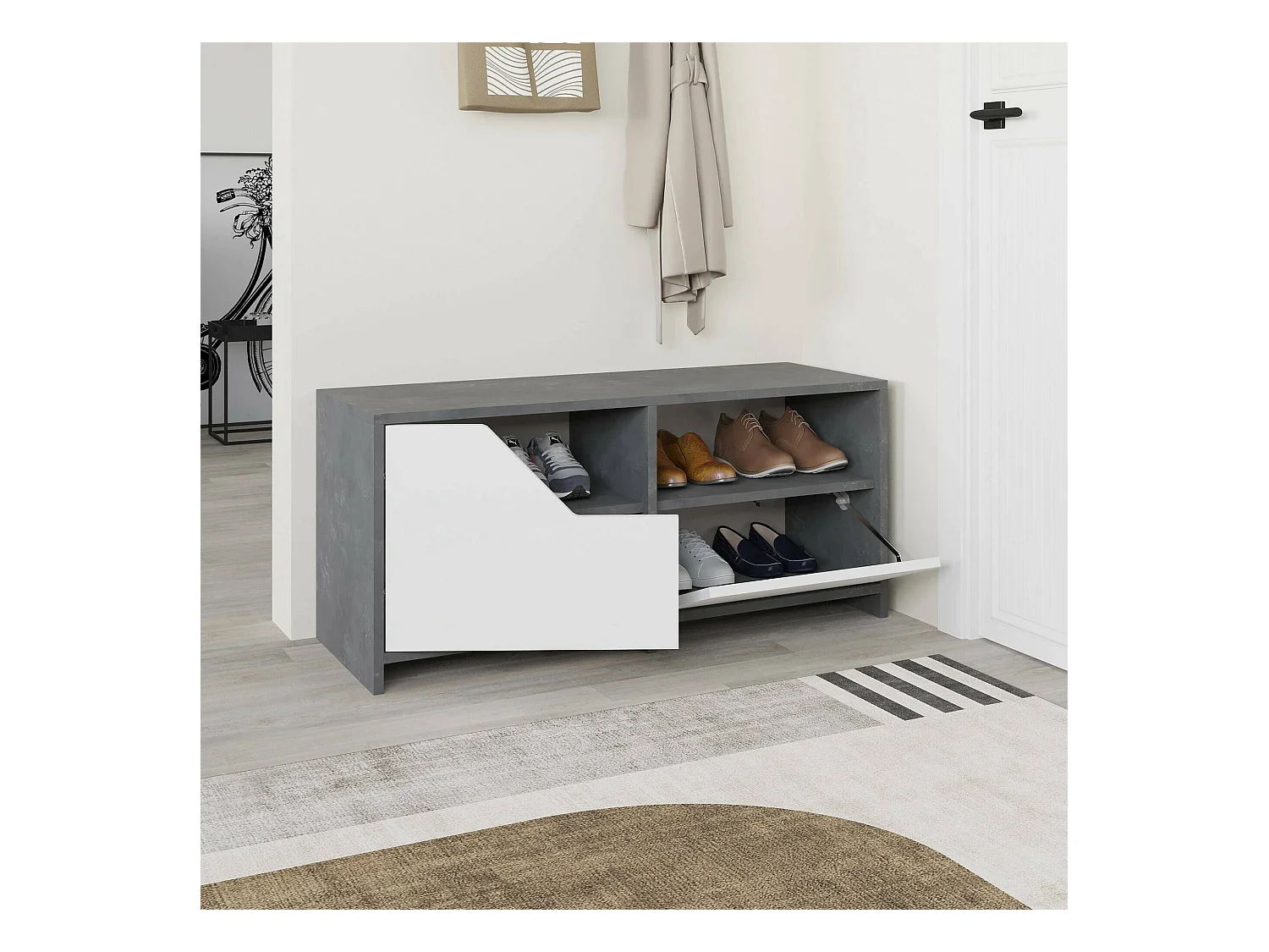 Meuble à Chaussures Berto, 2 Étagères, 37x105x47h cm Blanc, Range-Chaussures