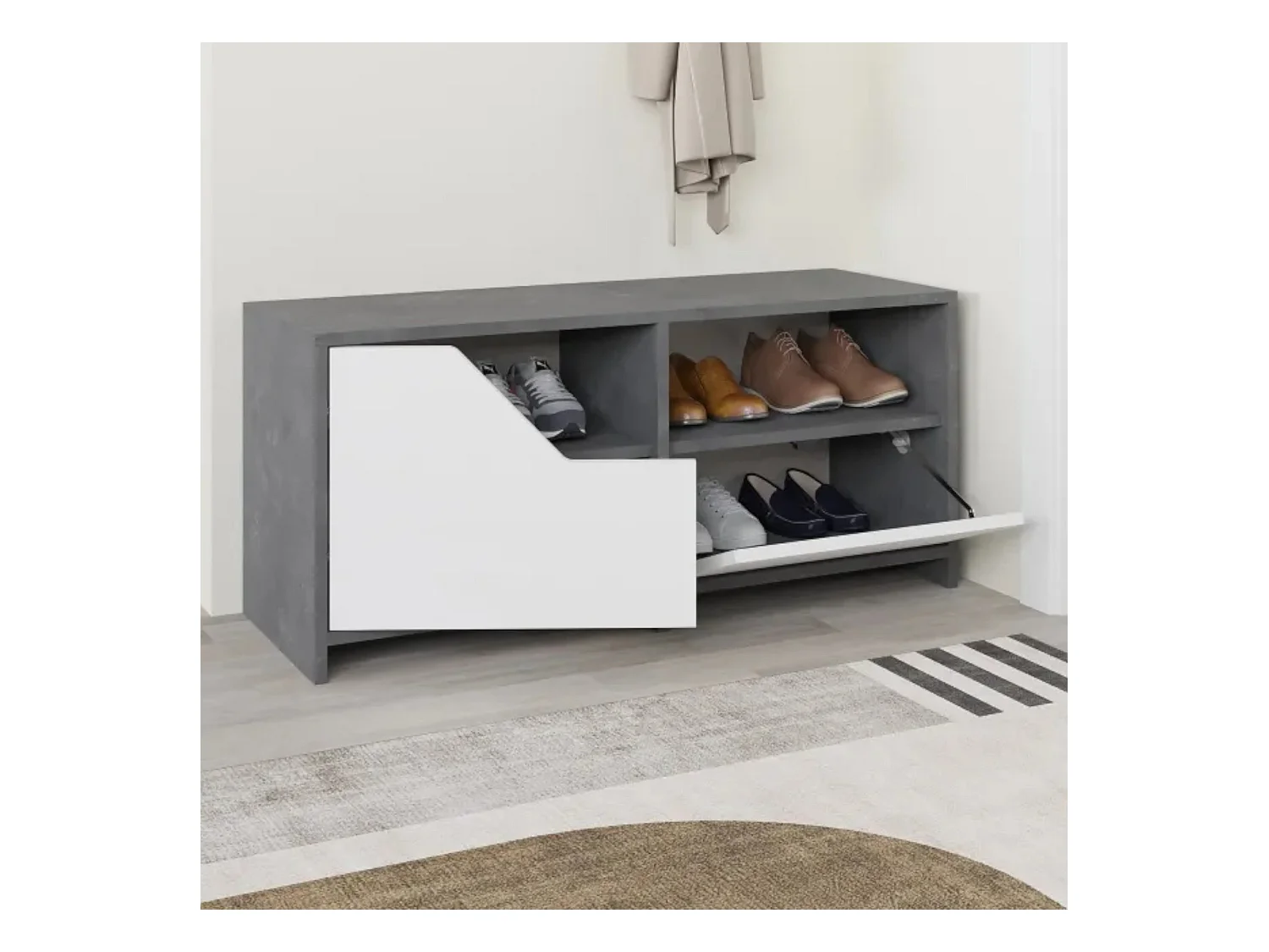 Meuble à Chaussures Berto, 2 Étagères, 37x105x47h cm Blanc, Range-Chaussures