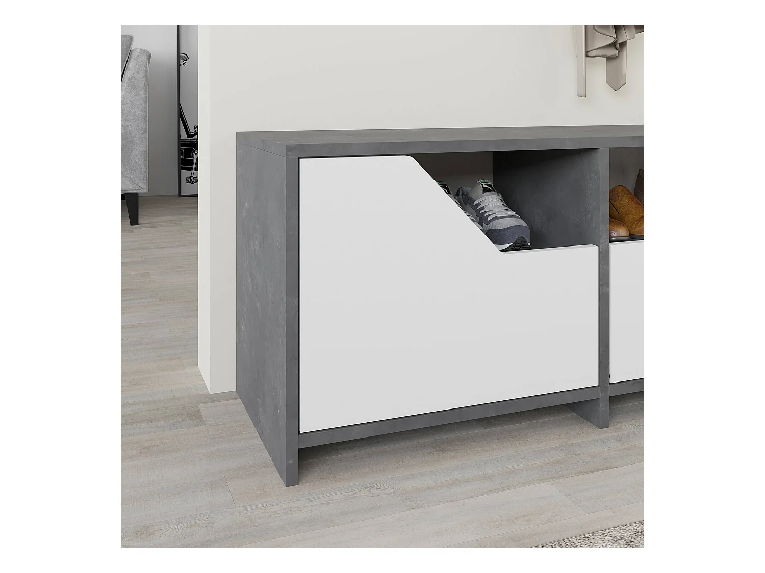 Meuble à Chaussures Berto, 2 Étagères, 37x105x47h cm Blanc, Range-Chaussures