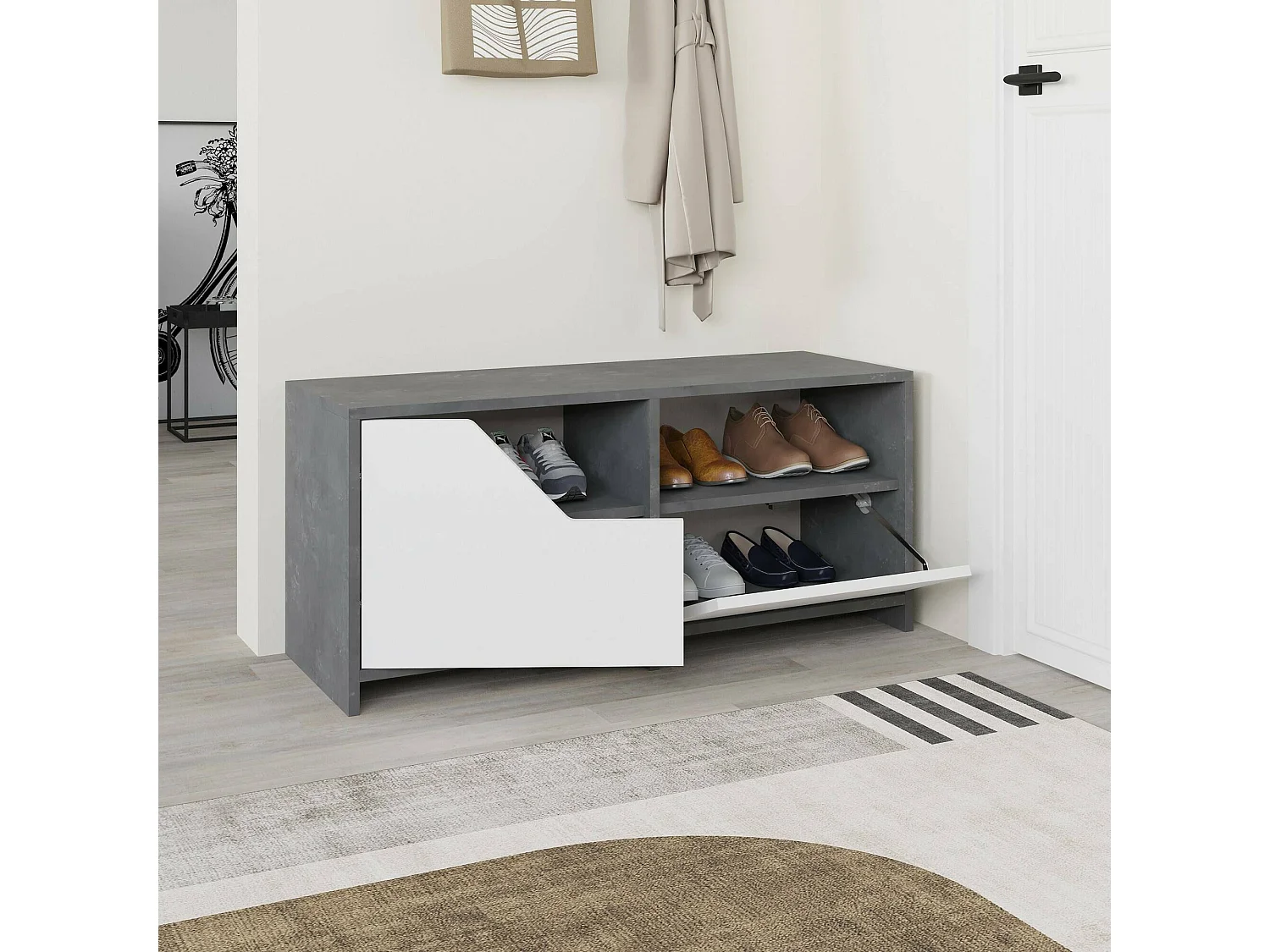 Meuble à Chaussures Berto, 2 Étagères, 37x105x47h cm Blanc, Range-Chaussures