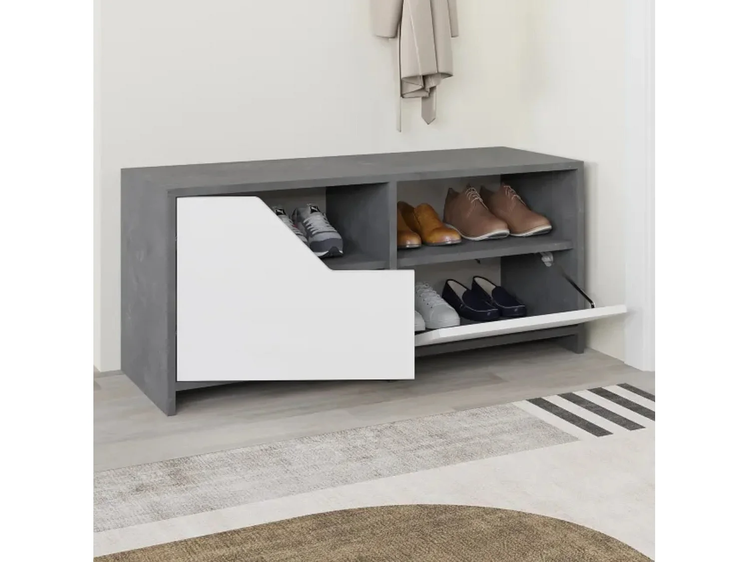 Meuble à Chaussures Berto, 2 Étagères, 37x105x47h cm Blanc, Range-Chaussures