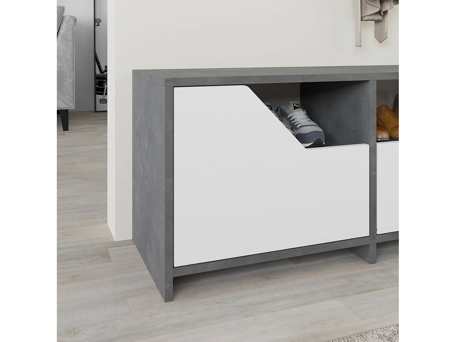 Meuble à Chaussures Berto, 2 Étagères, 37x105x47h cm Blanc, Range-Chaussures