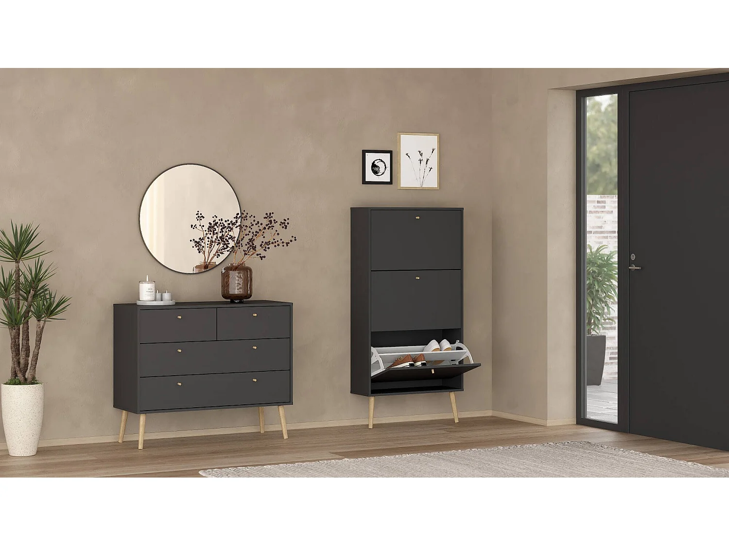 Meuble à chaussures Fung, 18 paires, 24,05x70,3x139,3h cm Gris, Armoire à chaussures