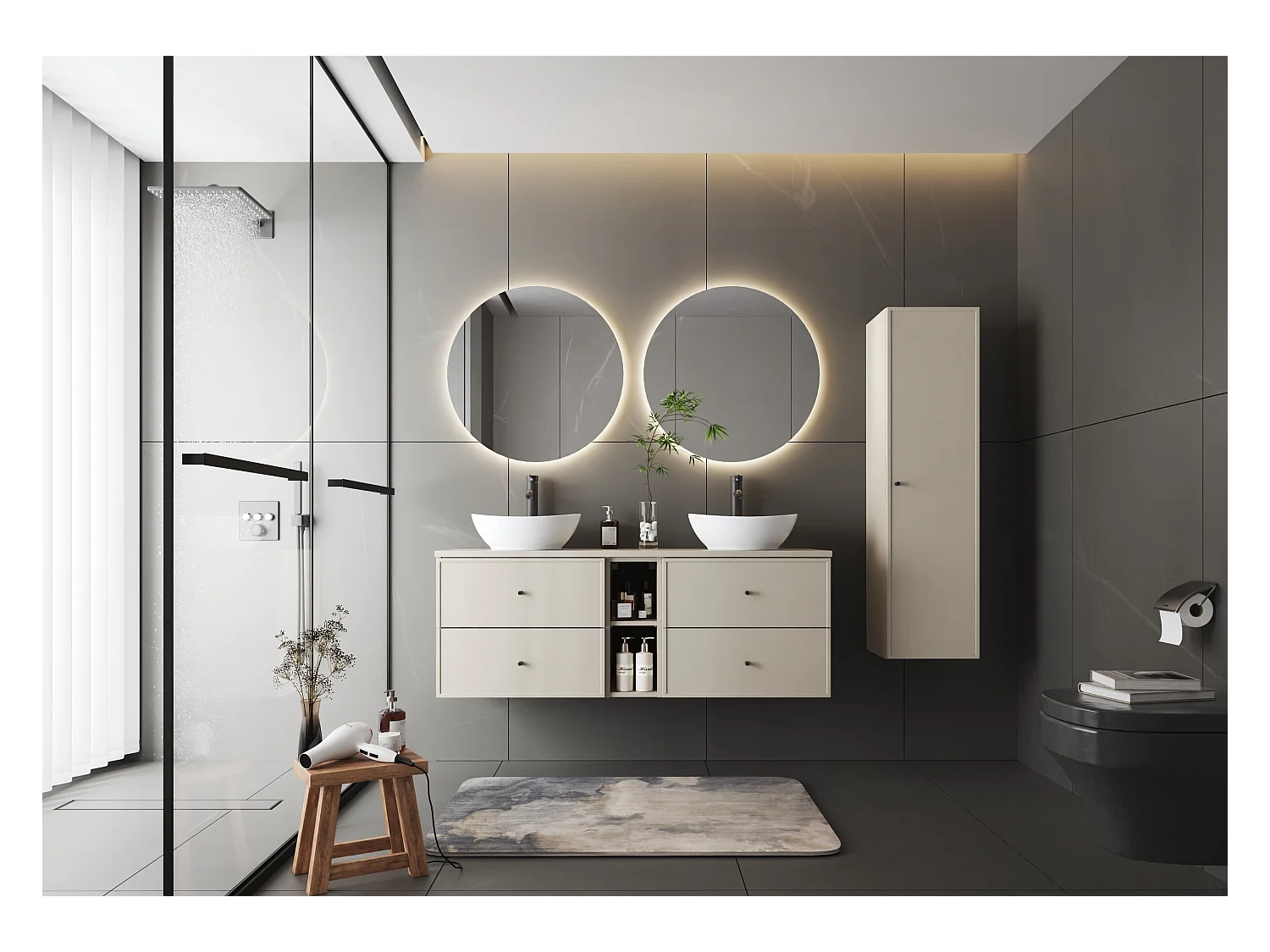 Ensemble de salle de bain en cachemire 140 cm Armoire Étagère Plan de travail Lavabo Marco