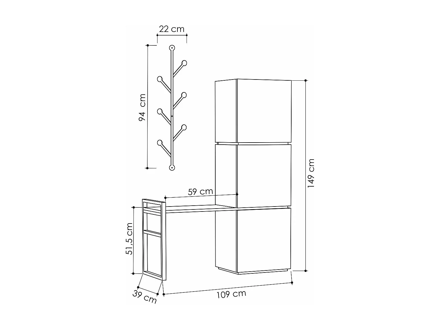 Meuble à chaussures Akoni, une étagère, 39x109x149h cm blanc, rangement pour chaussures