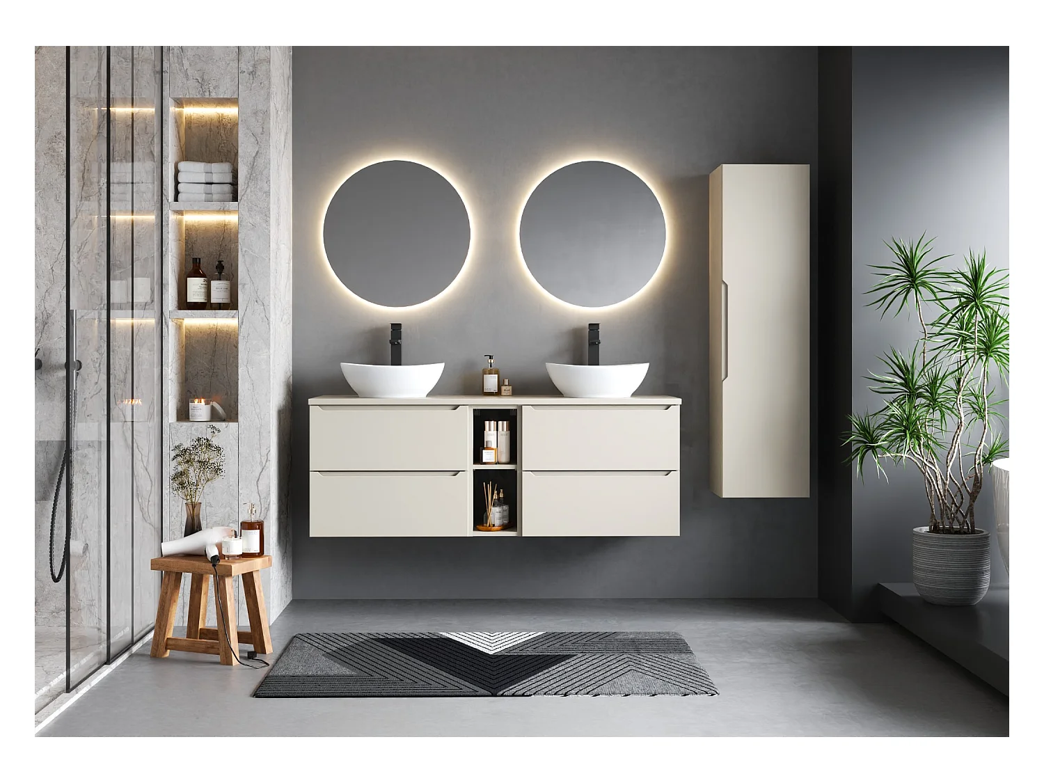 Ensemble de salle de bain en cachemire 140 cm Armoire Étagère Plan de travail Lavabo Etna
