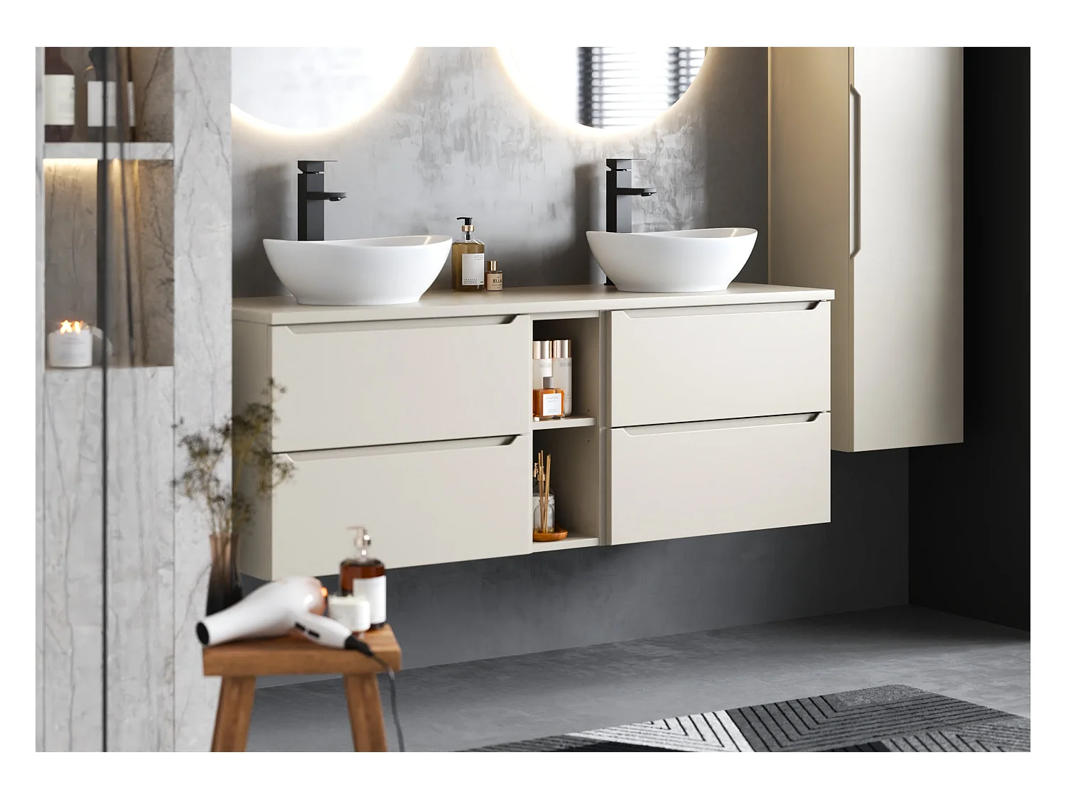 Ensemble de salle de bain en cachemire 140 cm Armoire Étagère Plan de travail Lavabo Etna