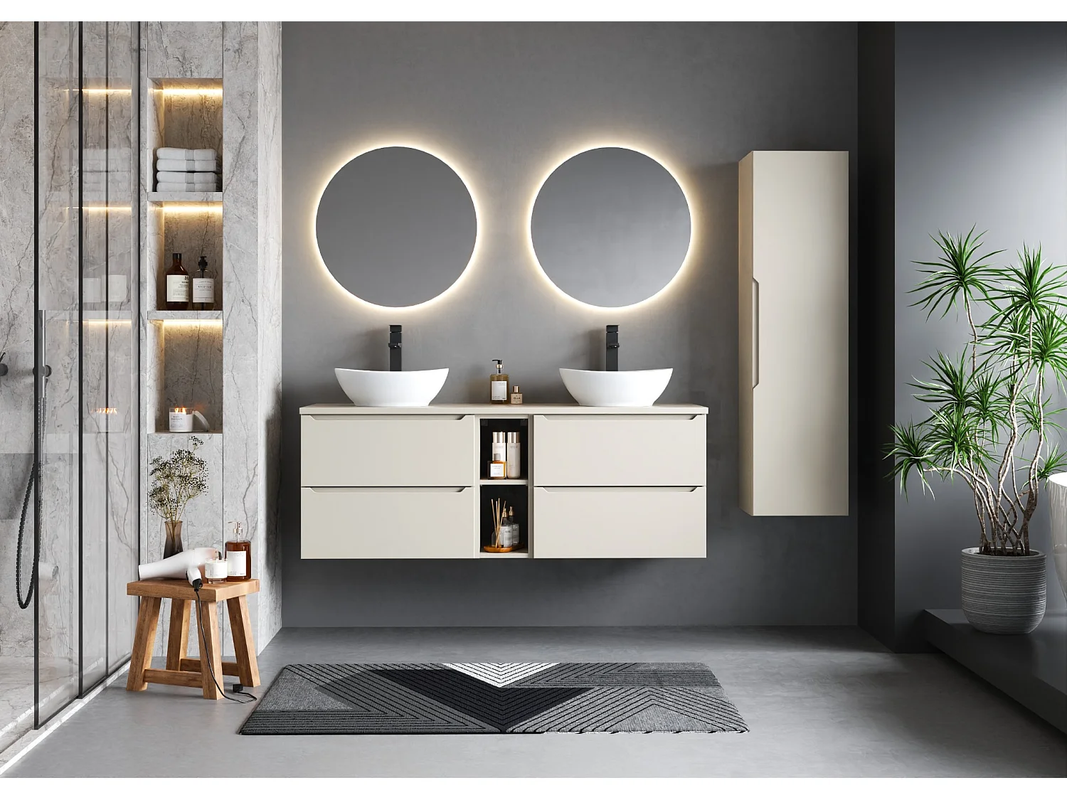 Ensemble de salle de bain en cachemire 140 cm Armoire Étagère Plan de travail Lavabo Etna