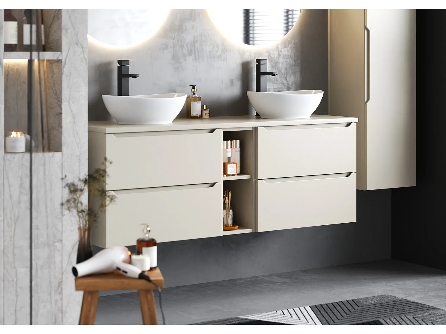 Ensemble de salle de bain en cachemire 140 cm Armoire Étagère Plan de travail Lavabo Etna