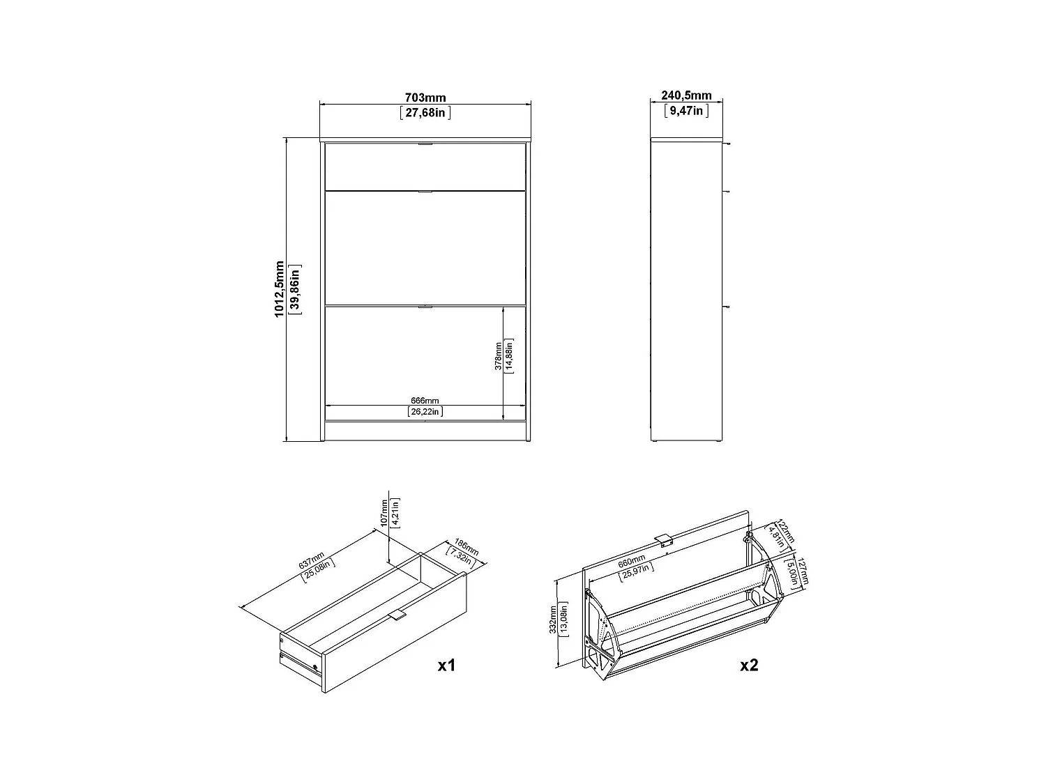 Shoebox Theophile, un tiroir, 24.05x70.3x101.25h cm Blanc, Meuble à chaussures