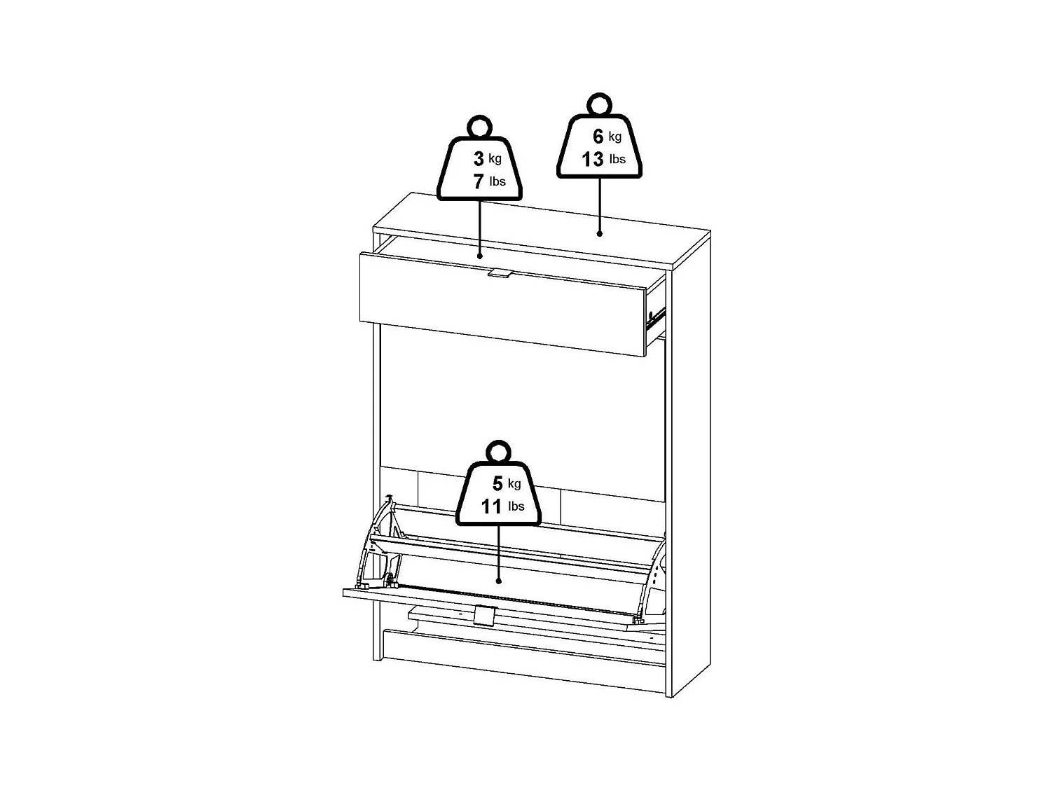 Shoebox Theophile, un tiroir, 24.05x70.3x101.25h cm Blanc, Meuble à chaussures