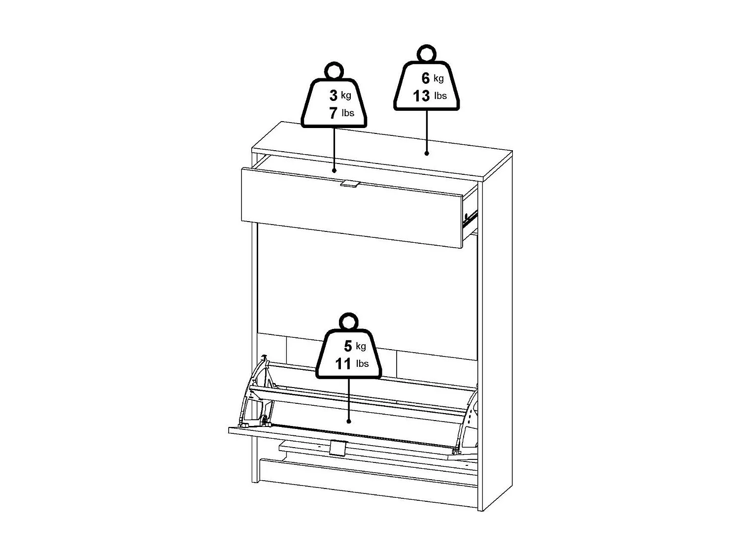 Shoebox Theophile, un tiroir, 24.05x70.3x101.25h cm Blanc, Meuble à chaussures