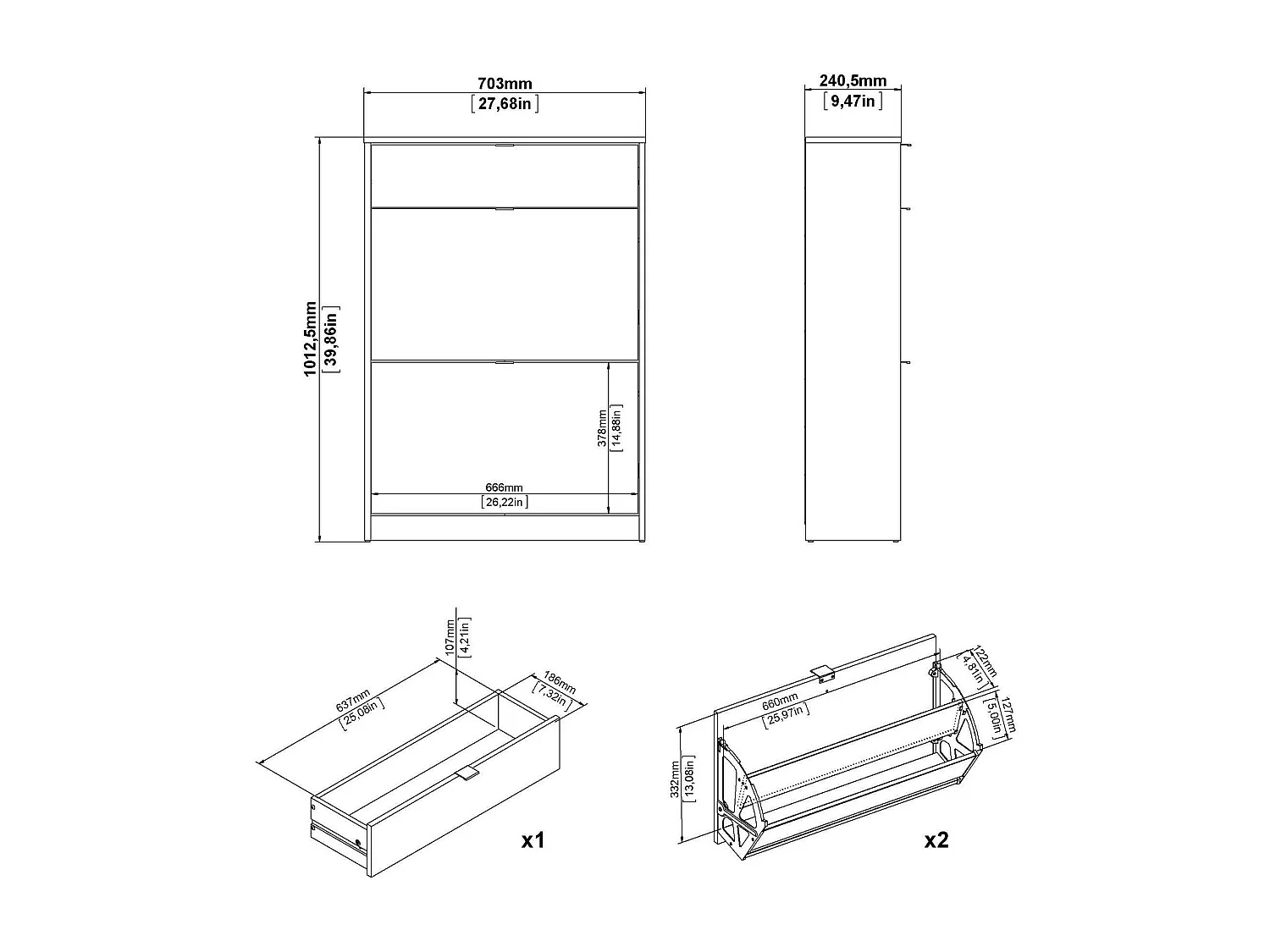Shoebox Theophile, un tiroir, 24.05x70.3x101.25h cm Blanc, Meuble à chaussures