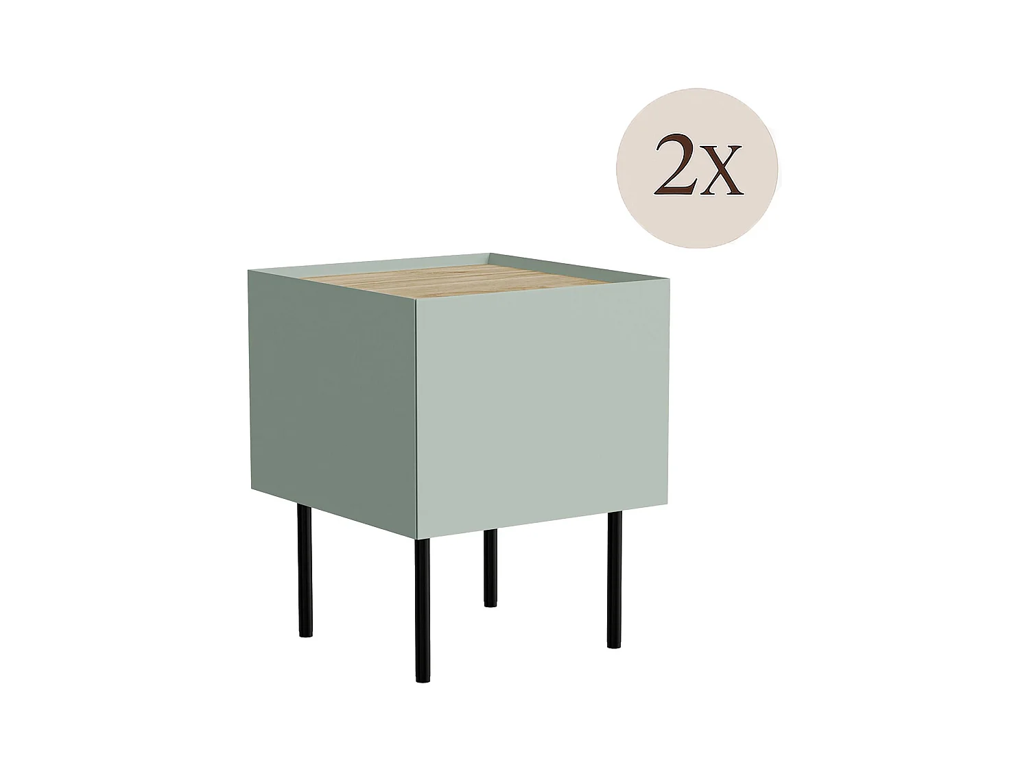 Set di 2 comodini Preci, Comò basso con cassetto e vano interno, Finitura effetto liscio, 40x41 h60 cm, Verde e Rovere