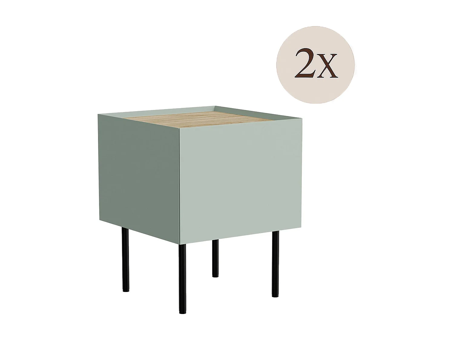 Set di 2 comodini Preci, Comò basso con cassetto e vano interno, Finitura effetto liscio, 40x41 h60 cm, Verde e Rovere