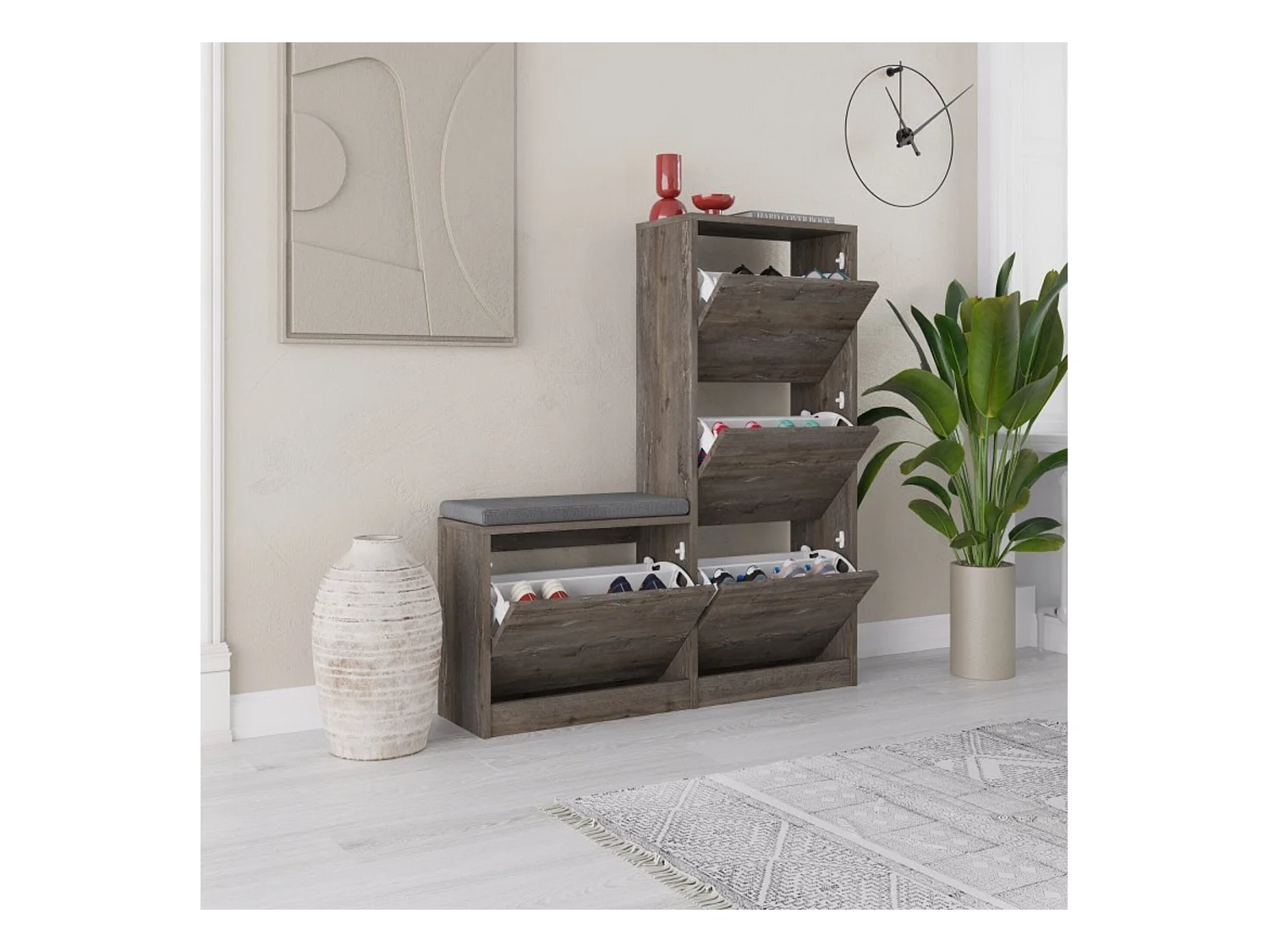 Scarpiera Velma, 8 Paia, 26x105x119h cm Marrone, Mobile Portascarpe