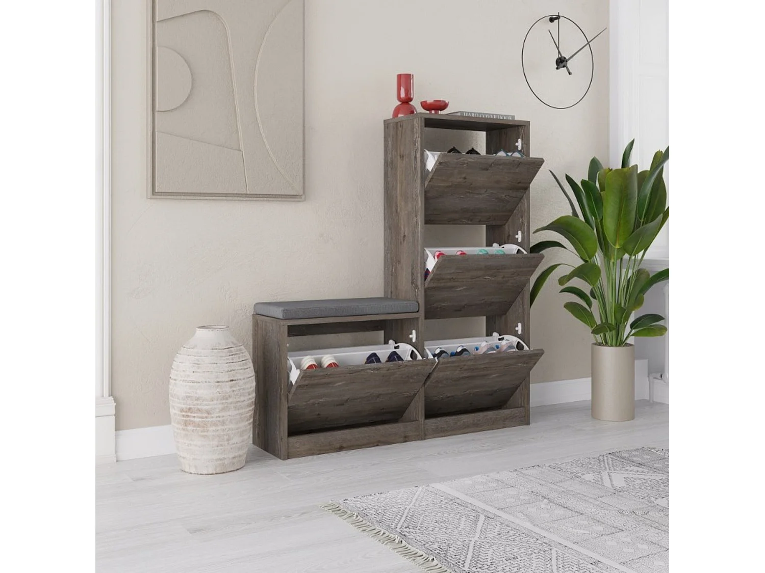 Meuble à chaussures Velma, 8 paires, 26x105x119h cm Marron, Armoire à chaussures