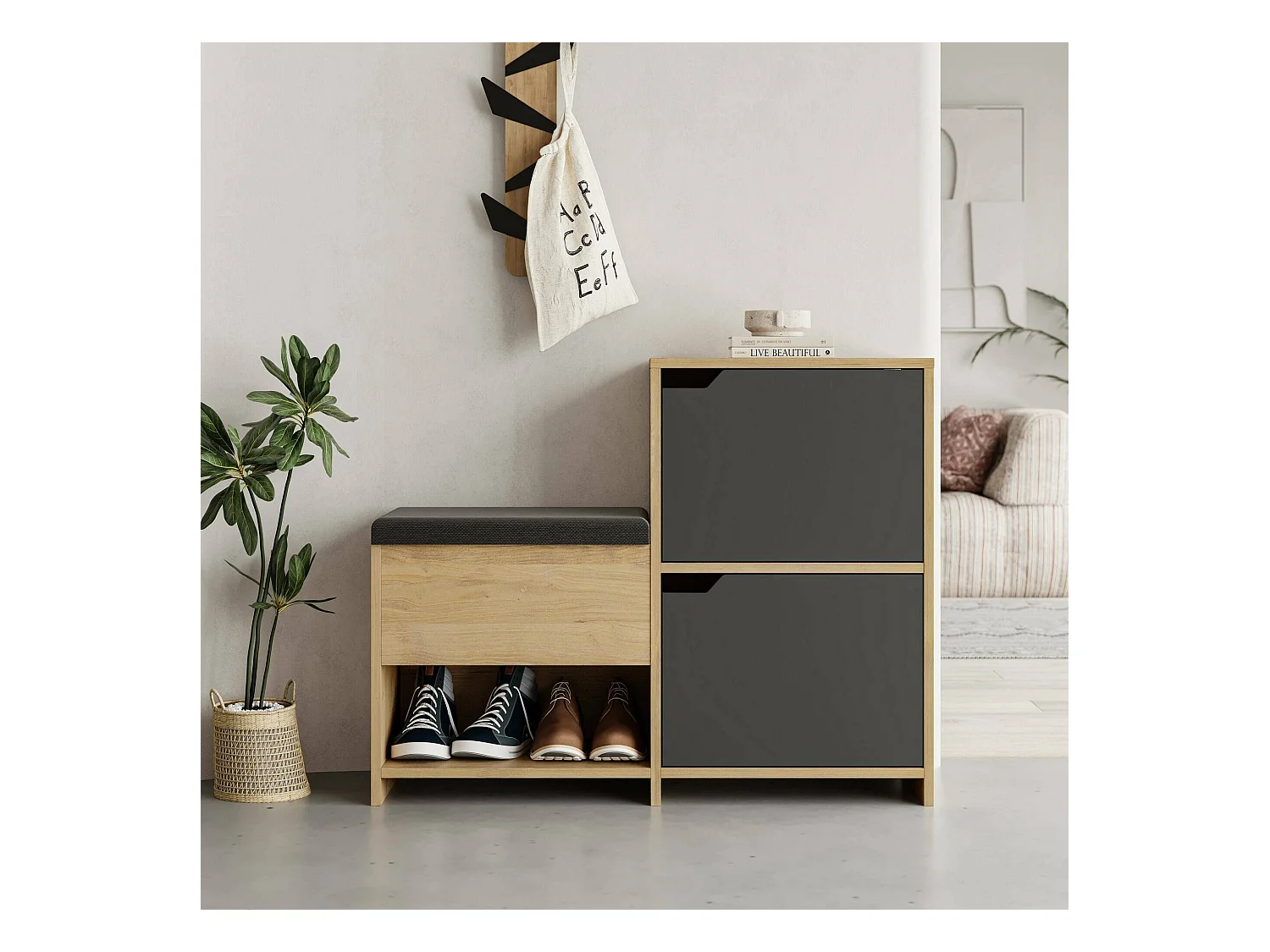 Meuble à chaussures Tokage, 12 paires, 35.5x101.5x80.5h cm Chêne brun, Rangement chaussures