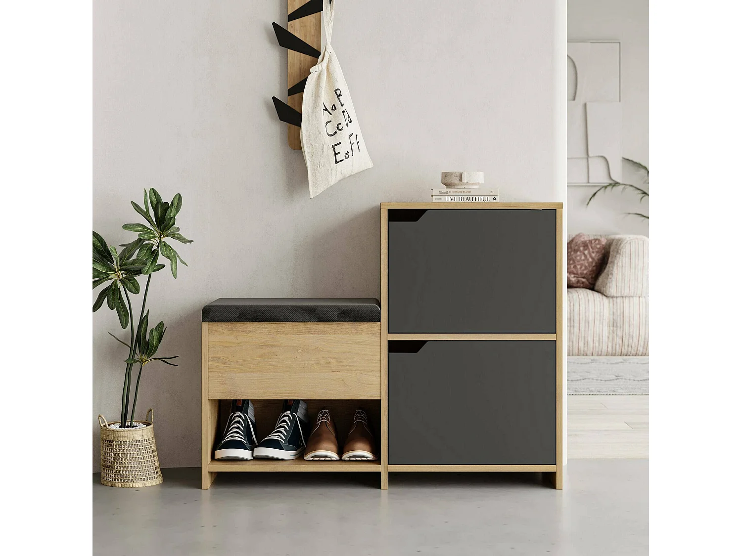 Tokage Schuhschrank, 12 Paare, 35,5x101,5x80,5h cm Eiche Braun, Schuhmöbel