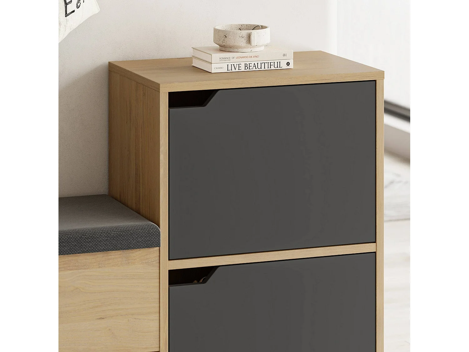 Tokage Schuhschrank, 12 Paare, 35,5x101,5x80,5h cm Eiche Braun, Schuhmöbel