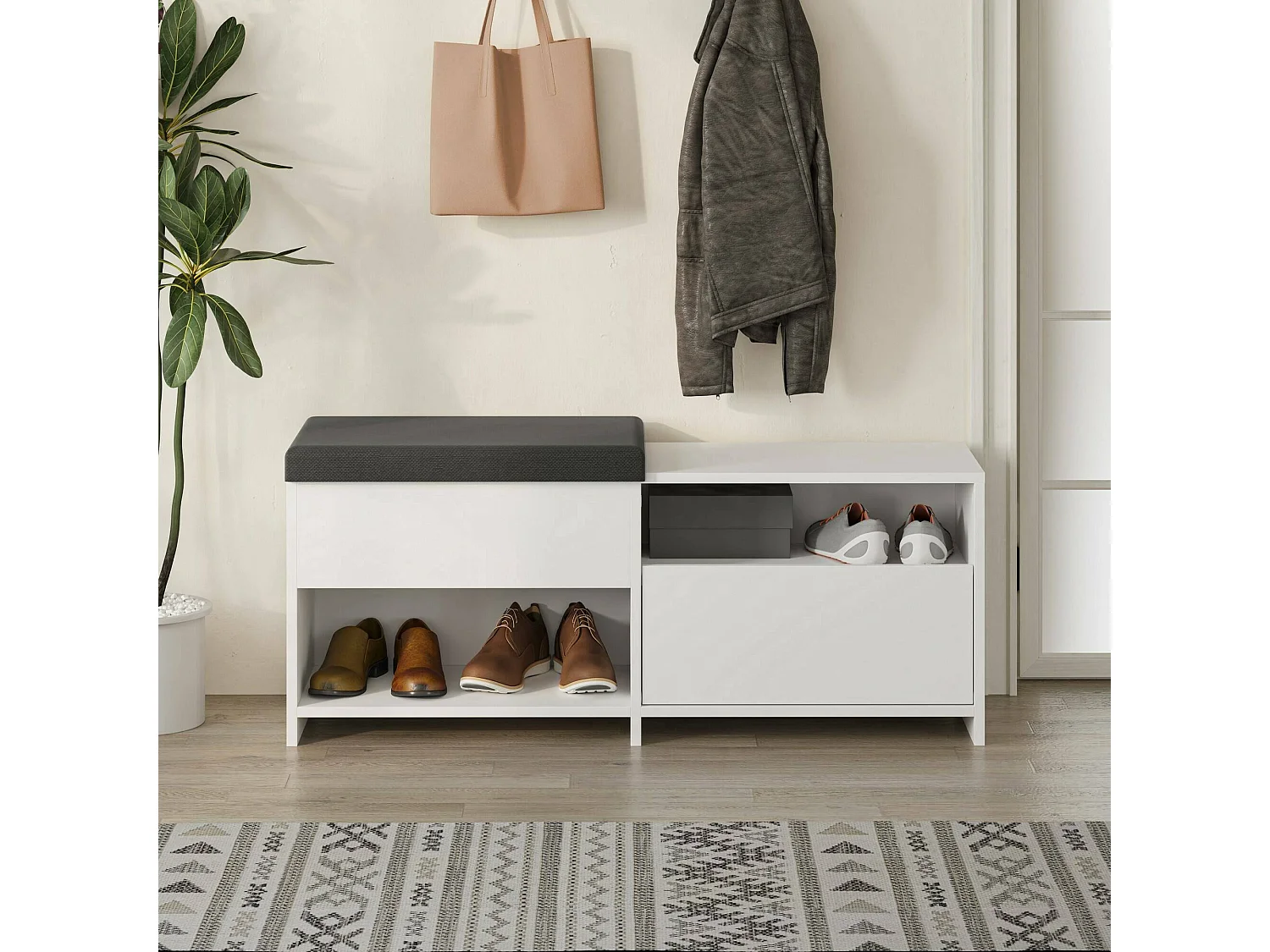 Scarpiera Nuri, un Ripiano, 40.5x120.3x51h cm Bianco, Mobile Portascarpe