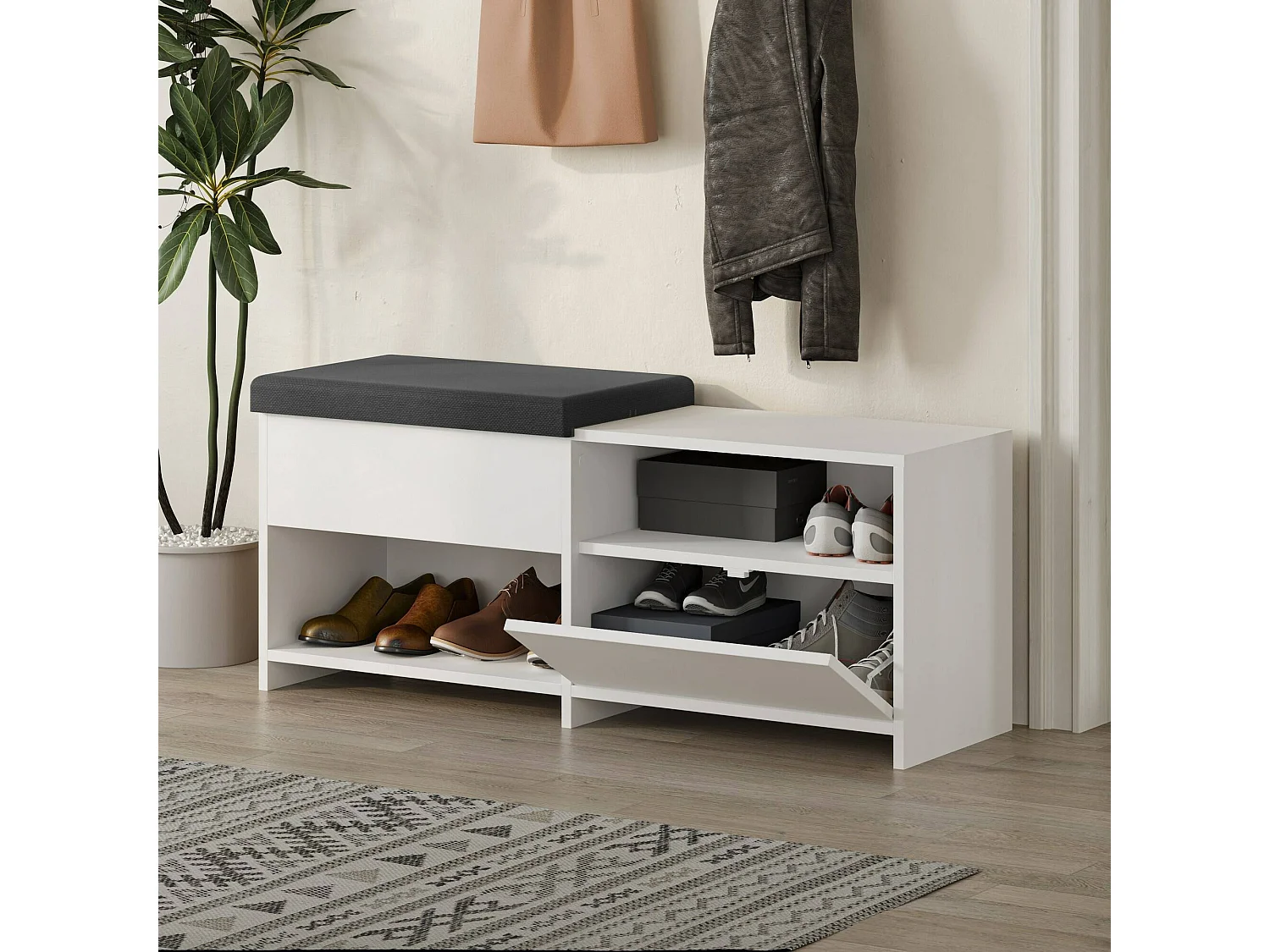 Étagère à chaussures Nuri, un niveau, 40.5x120.3x51h cm blanc, meuble à chaussures