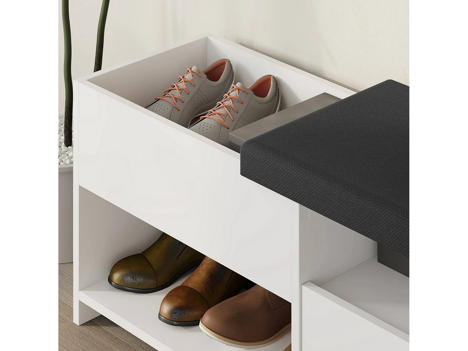 Étagère à chaussures Nuri, un niveau, 40.5x120.3x51h cm blanc, meuble à chaussures