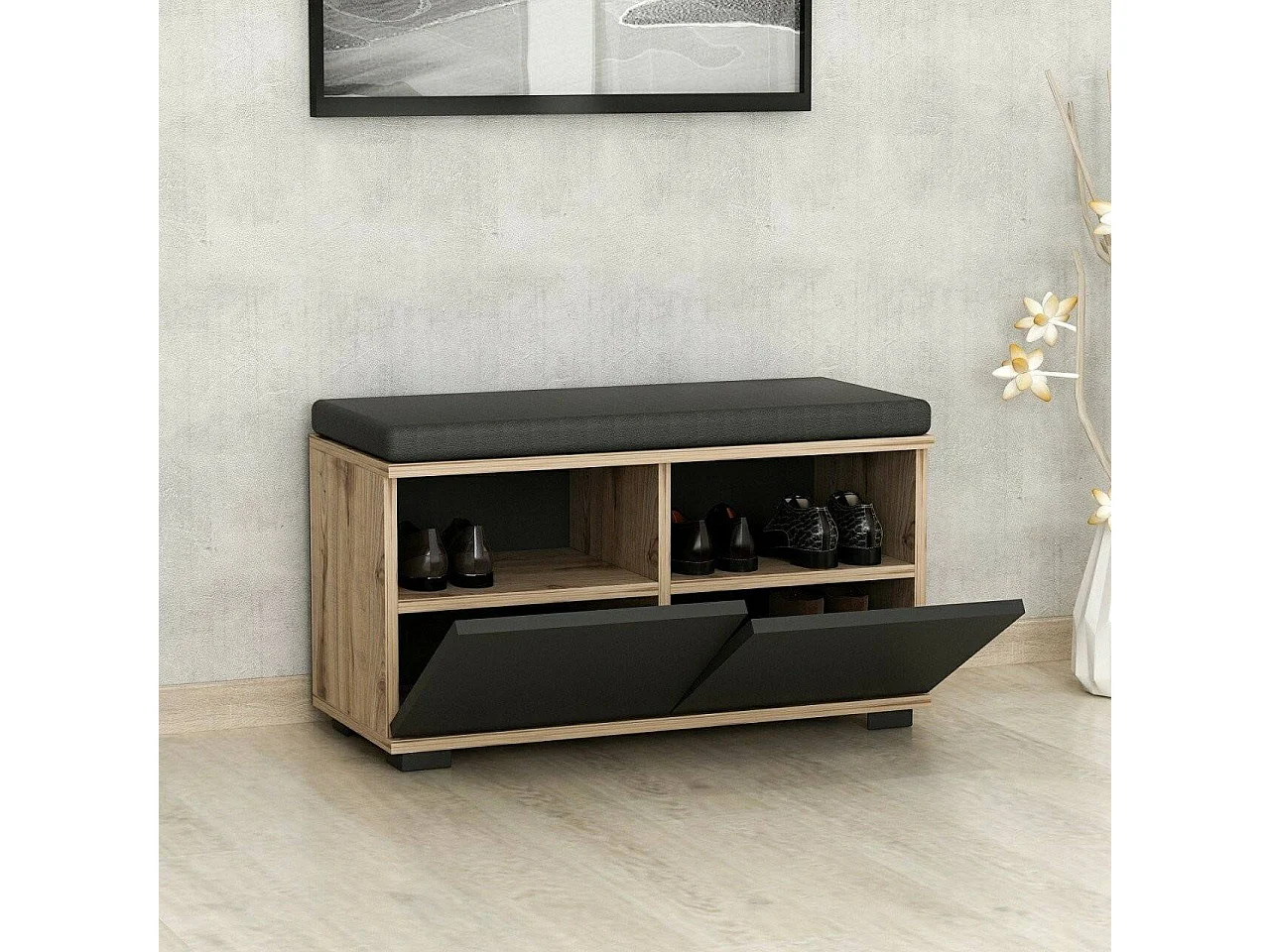 Meuble à chaussures Delphin, une étagère, 35x80x42h cm, Noyer brun, Rangement chaussures