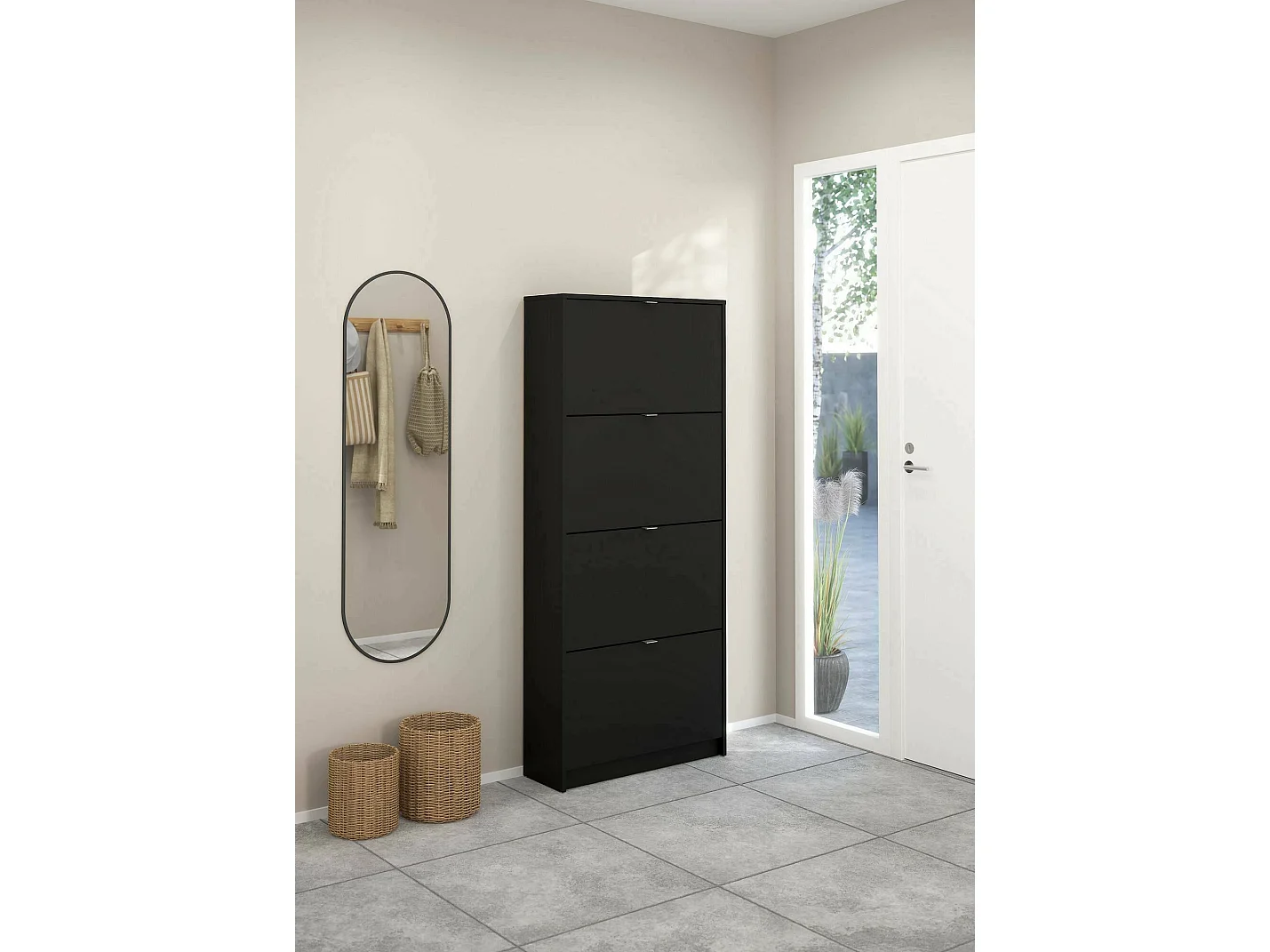 Sapateira Dtraor, Sapateira, Armário de entrada multiusos, Sapateira, 70x24 h162 cm, Preto