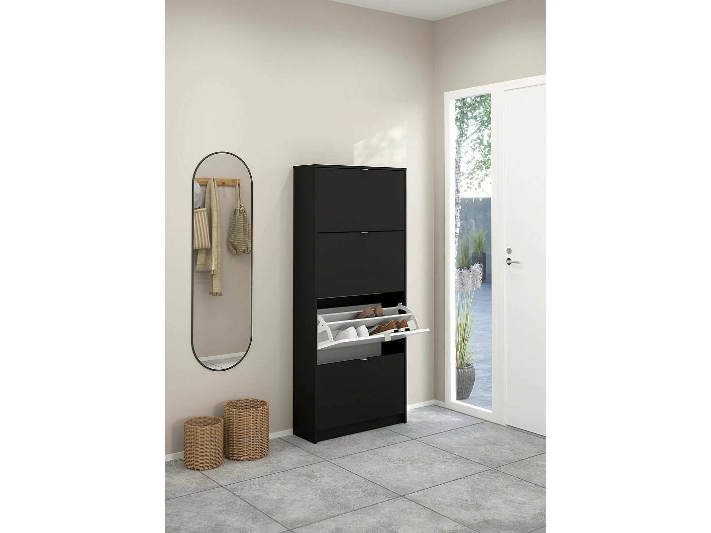 Sapateira Dtraor, Sapateira, Armário de entrada multiusos, Sapateira, 70x24 h162 cm, Preto