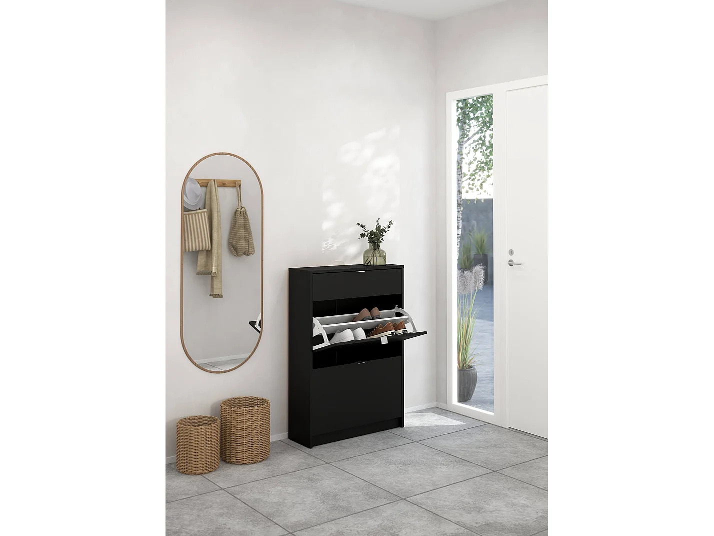 Sapateira Dtorr, Sapateira, Armário de entrada multiusos, Sapateira, 70x24 h101 cm, Preto