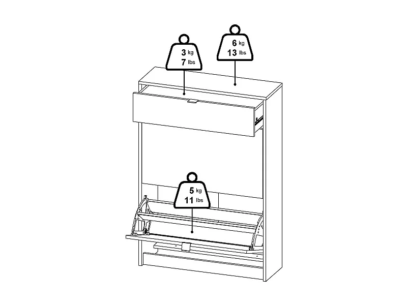 Meuble à chaussures Theophile, un tiroir, 24.05x70.3x101.25h cm Noir, rangement chaussures