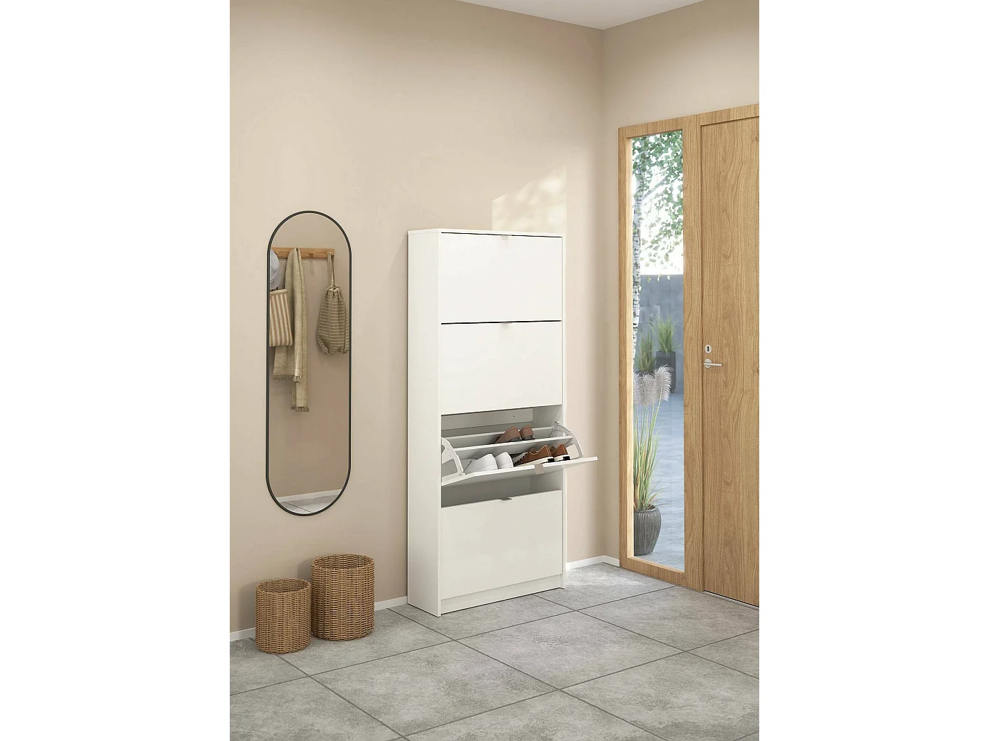 Étagère à Chaussures Épidote, 24 Paires, 24.05x70.3x162h cm Blanc, Meuble à Chaussures