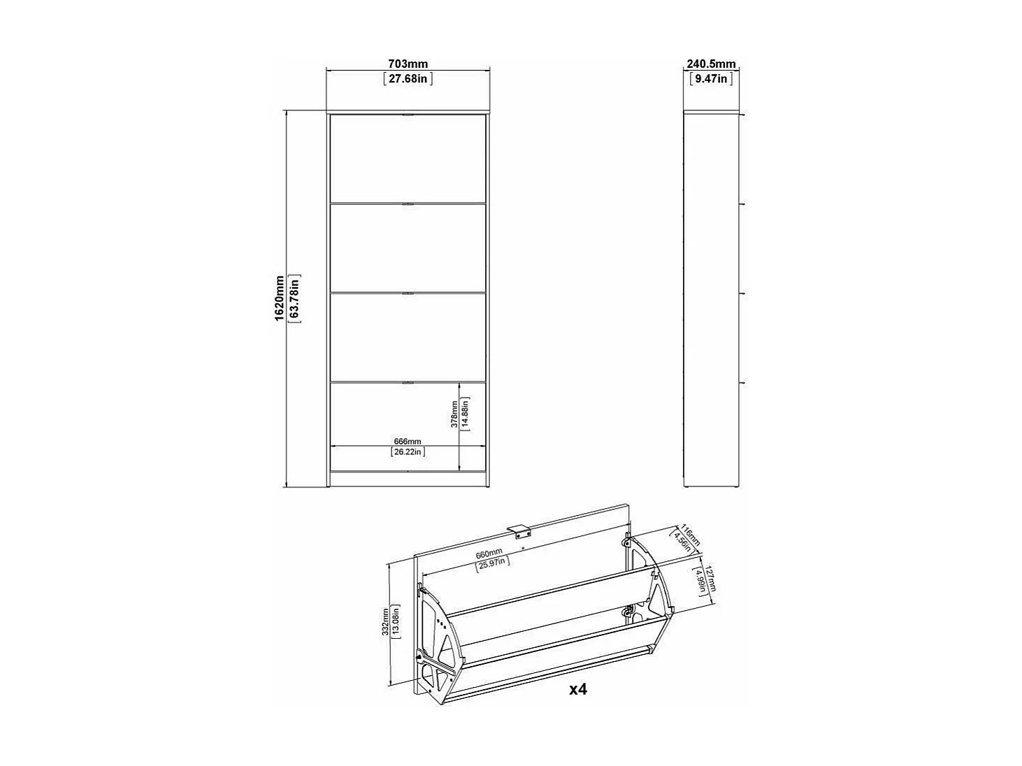Étagère à Chauure Épidote, 24 Paire, 24.05x70.3x162h cm Blanc, Meuble à Chauure