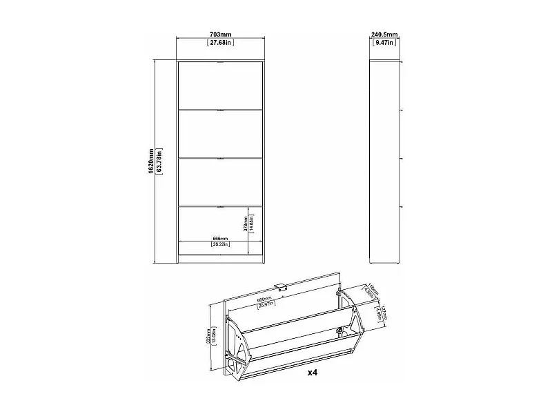Dtraor schoenenrek, Schoenenkast, Multifunctionele entreekast, Schoenenkast, 70x24 h162 cm, Wit