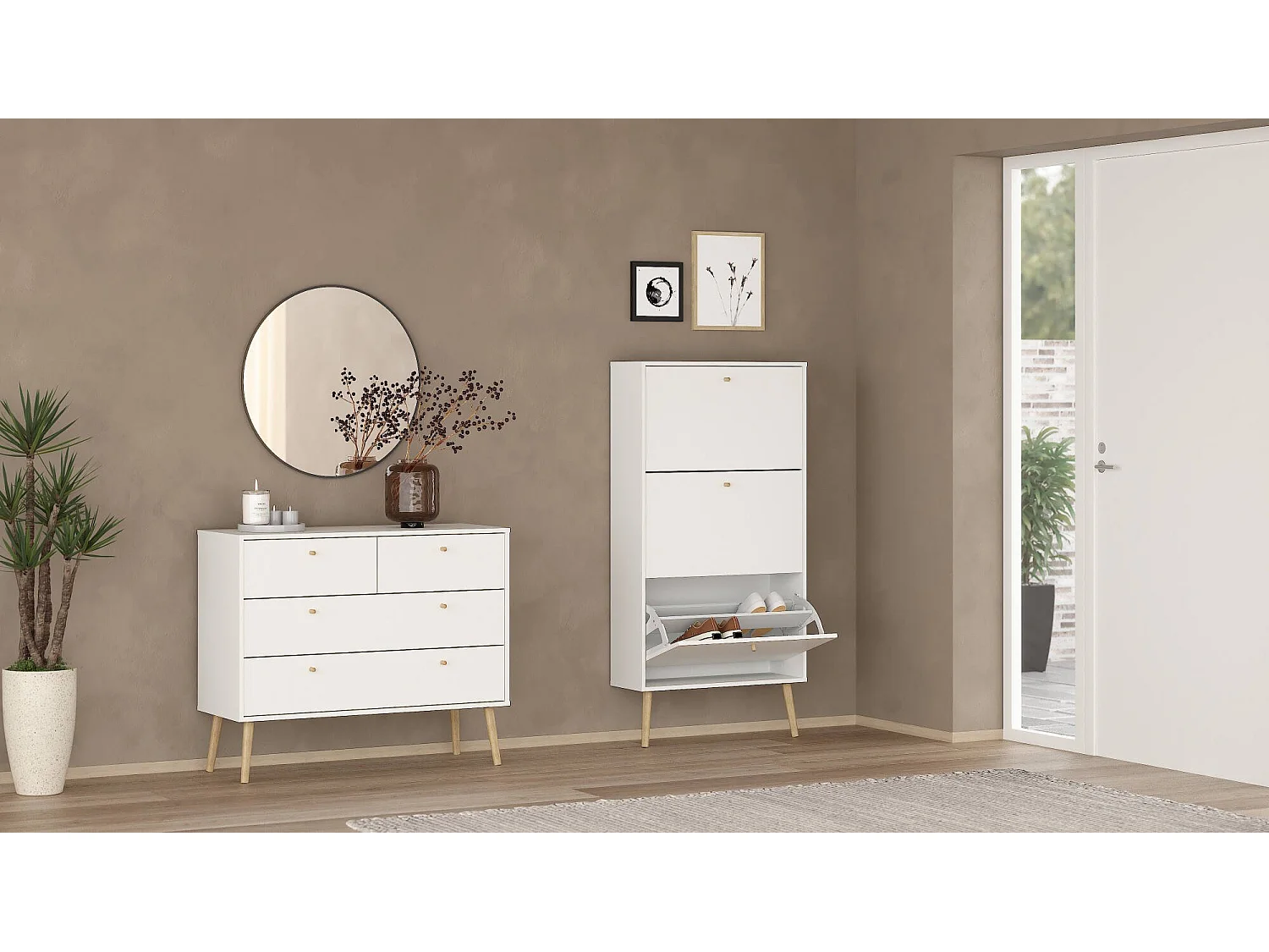 Meuble à chaussures Fung, 18 paires, 24.05x70.3x139.3h cm Blanc, Rangement à chaussures