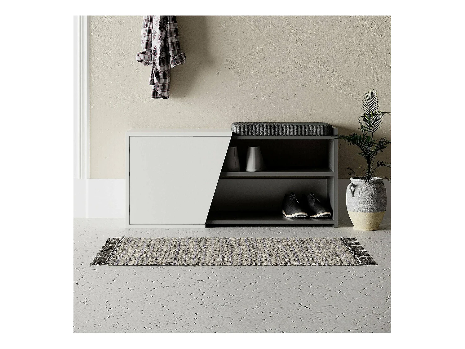 Étagère à chaussures Neneng, 2 niveaux, 37,5x104,6x47,2 cm Noir Anthracite, Meuble à chaussures