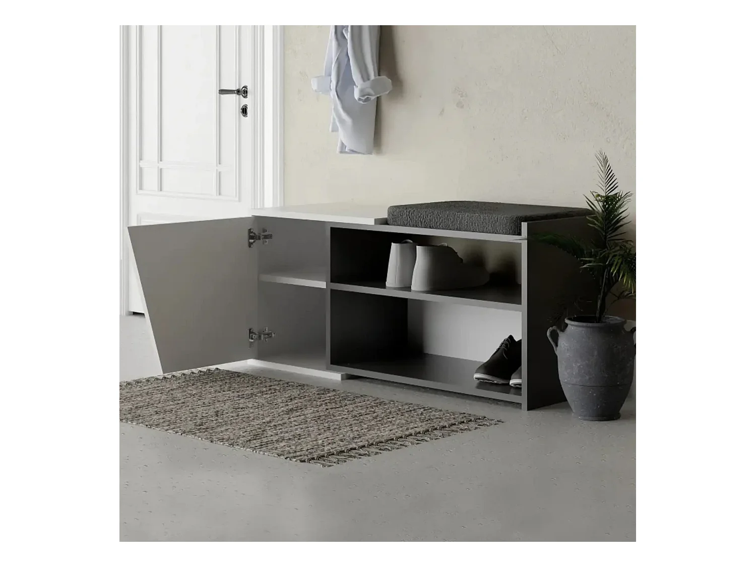 Étagère à chaussures Neneng, 2 niveaux, 37,5x104,6x47,2 cm Noir Anthracite, Meuble à chaussures