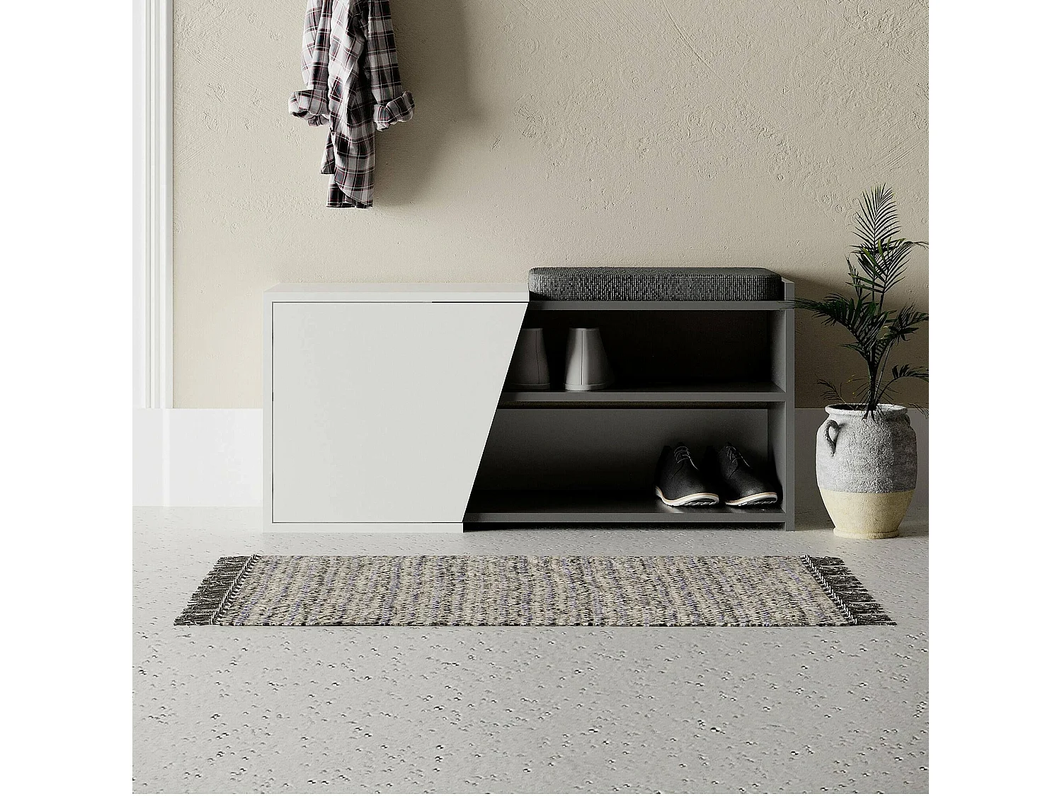 Étagère à chaussures Neneng, 2 niveaux, 37,5x104,6x47,2 cm Noir Anthracite, Meuble à chaussures
