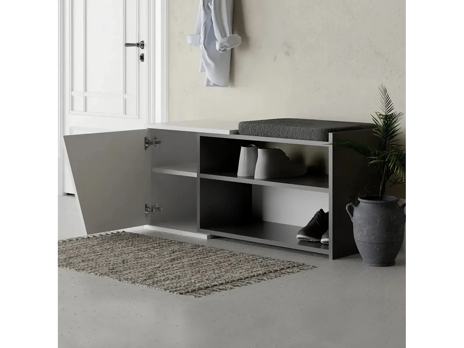 Étagère à chaussures Neneng, 2 niveaux, 37,5x104,6x47,2 cm Noir Anthracite, Meuble à chaussures