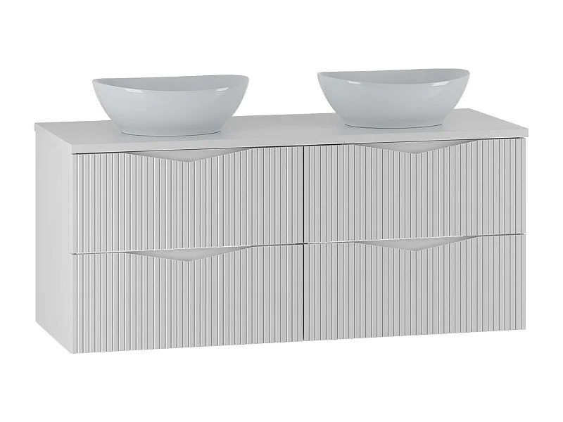 Biały Zestaw do Łazienki 120cm Szafka Blat Umywalka Ryflowane Fronty Cleo