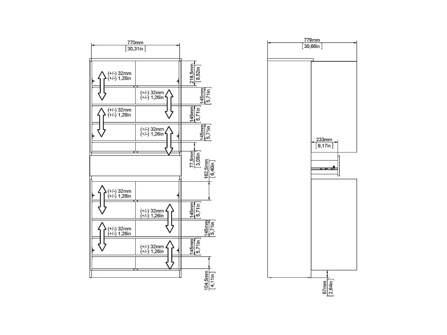 Armoire à chaussures Jangmi, un tiroir, 40x80,4x191,7h cm Chêne brun, meuble à chaussures