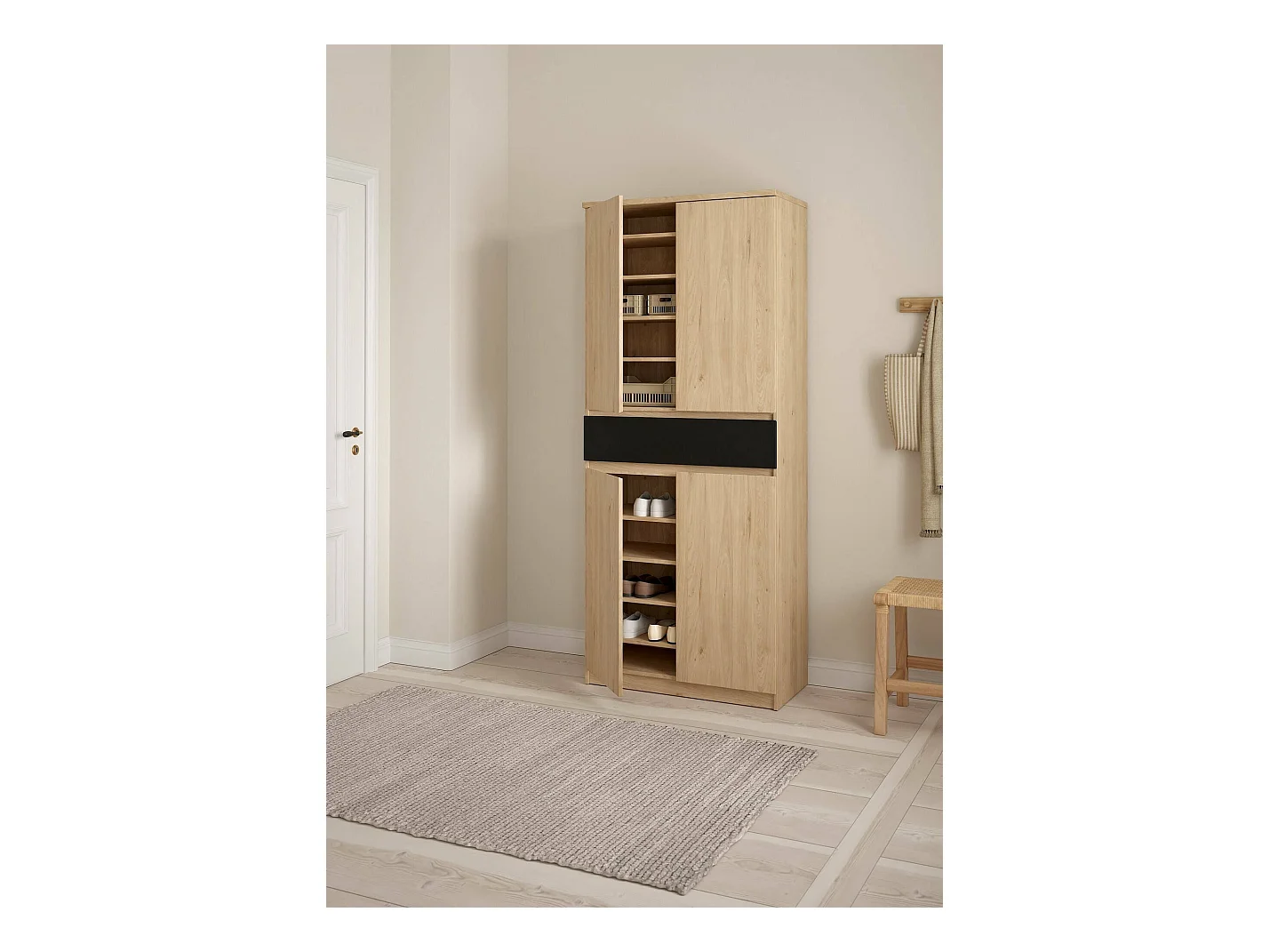 Armoire à chaussures Jangmi, un tiroir, 40x80,4x191,7h cm Chêne brun, meuble à chaussures