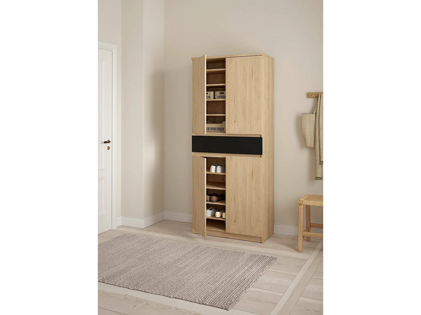 Armoire à chaussures Jangmi, un tiroir, 40x80,4x191,7h cm Chêne brun, meuble à chaussures