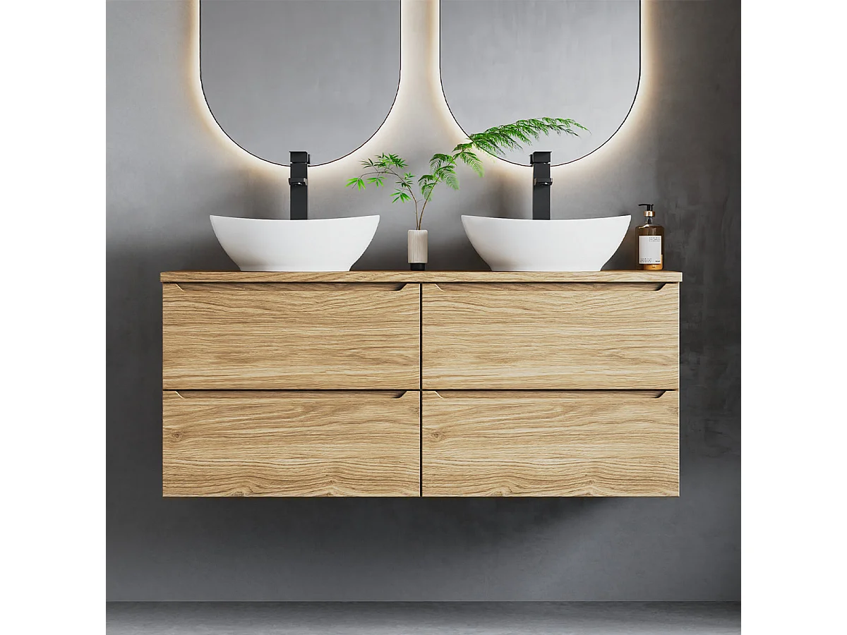 Ensemble pour salle de bain 120 cm Armoire Plan de travail Lavabo Chêne huilé Etna