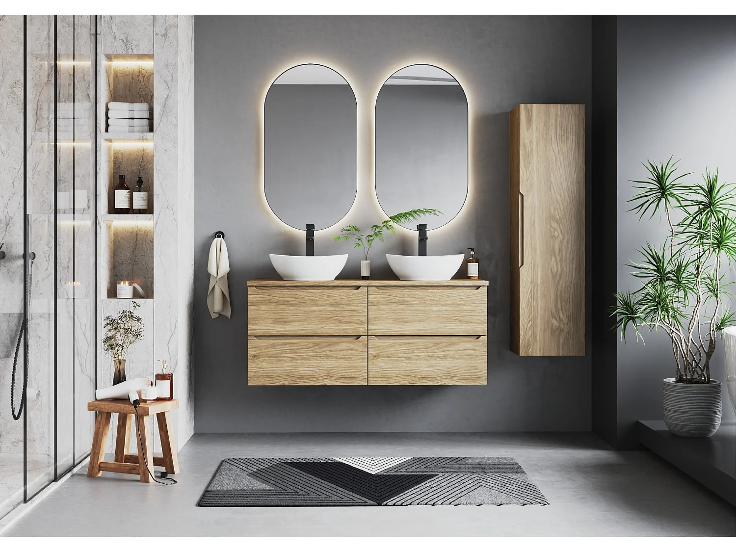 Ensemble pour salle de bain 120 cm Armoire Plan de travail Lavabo Chêne huilé Etna