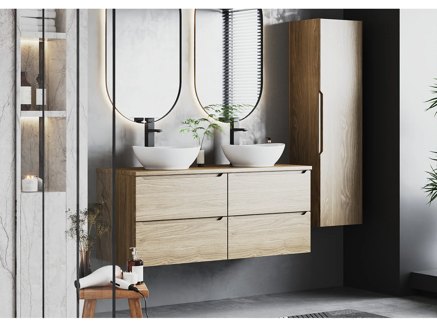 Ensemble pour salle de bain 120 cm Armoire Plan de travail Lavabo Chêne huilé Etna